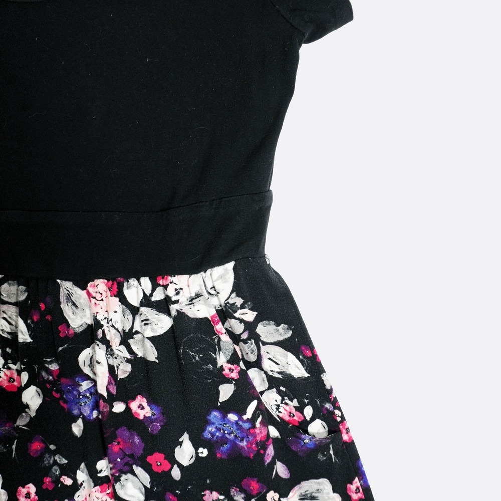 Torrid Skater Dress Black XL 1X 14 16 Floral Jersey Knit Empire Waist Pockets - Picture 4 of 8